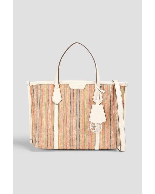 Tory Burch Natural Perry Small Leather-trimmed Striped Jute Tote