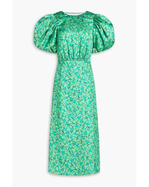 ROTATE BIRGER CHRISTENSEN Green Floral-print Satin Midi-dress