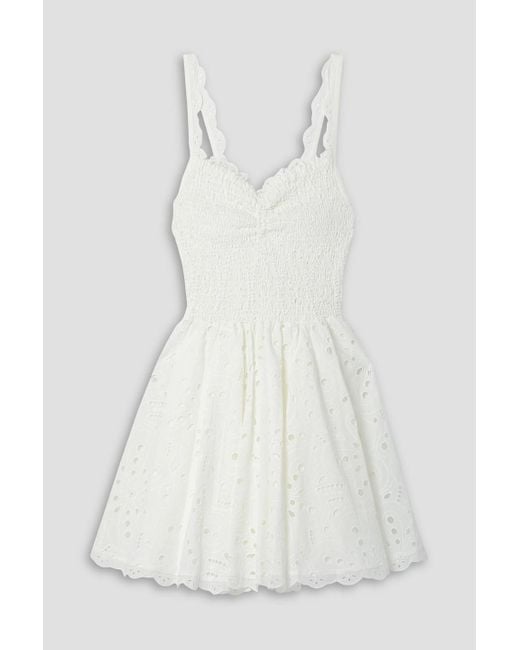 Charo Ruiz White Lina Shirred Broderie Anglaise Cotton-blend Mini Dress
