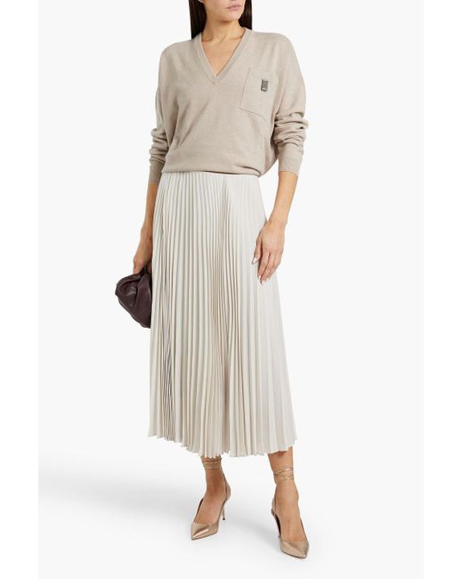 Brunello Cucinelli White Bead-Embellished Cashmere Sweater