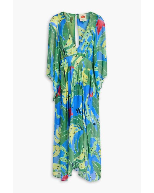 Farm Rio Blue Printed Georgette Midi Dress