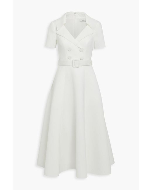 Badgley Mischka Belted Button-embellished Ponte Dress in White | Lyst