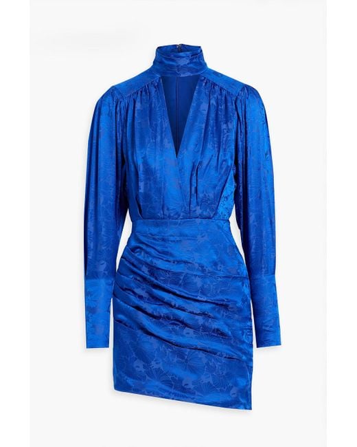 Ronny Kobo Blue Virgo Ruched Cutout Silk-blend Jacquard Mini Dress