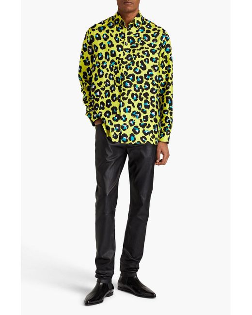 Versace Hemd aus seiden-twill mit leopardenprint in Yellow für Herren