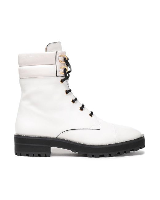 Stuart Weitzman Lexy Smooth And Crinkled-leather Combat Boots White