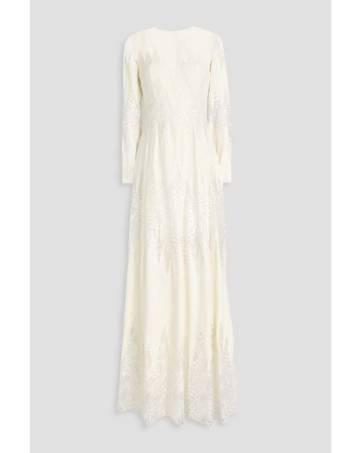 Zuhair Murad White Lace, Point D'espirit And Crepe De Chine Gown
