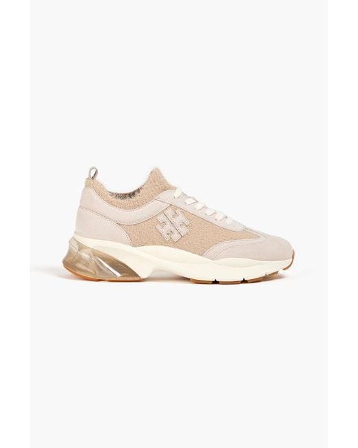 Tory Burch White Good Luck Suede And Knitted Sneakers