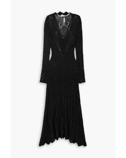 Norma Kamali Black Open-knit Scalloped Maxi Dress