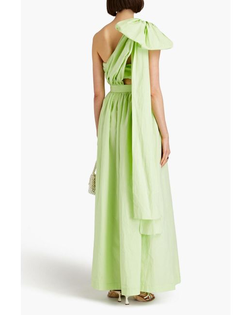 Bondi Born Green St Tropez One-shoulder Gathered Cotton-poplin Maxi Dress