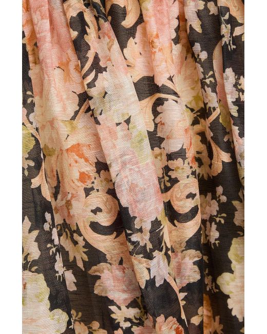 Zimmermann Natural Midikleid aus einer leinen-seidenmischung mit floralem print