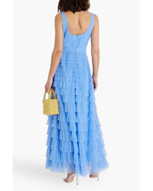 Zac Posen Blue Tiered Tulle Maxi Dress