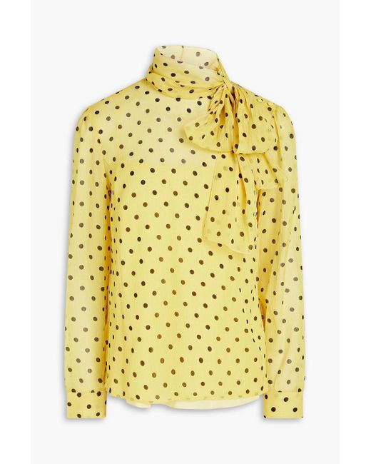 RED Valentino Yellow Pussy-bow Polka-dot Crepon Blouse