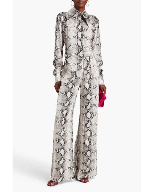 16Arlington White Snake-print Satin Wide-leg Pants