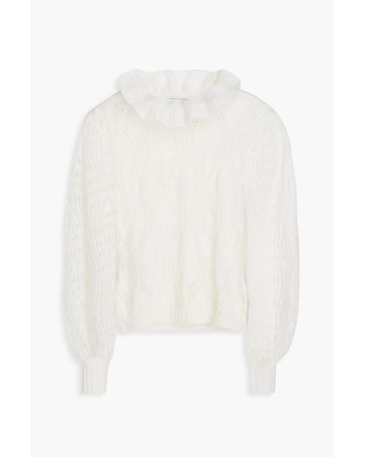 Alberta Ferretti White Ruffled Open-knit Mohair-blend Sweater