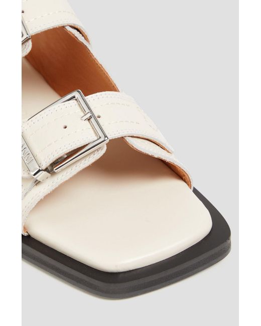 Ganni White Buckled Leather Slingback Sandals