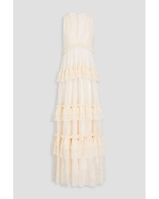 Philosophy Di Lorenzo Serafini Natural Ruffled Lace Maxi Dress
