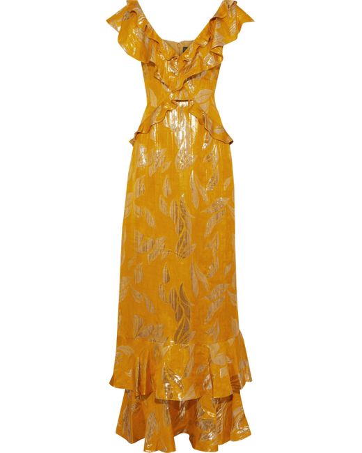 Rachel Zoe Multicolor Geovana Ruffle-trimmed Lamé-jacquard Gown