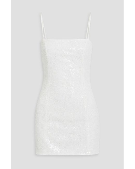 HVN White Mia Sequined Cotton-mesh Mini Dress