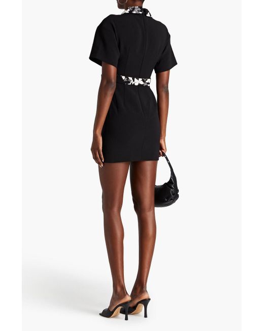 RED Valentino Black Button-embellished Printed Crepe Mini Dress