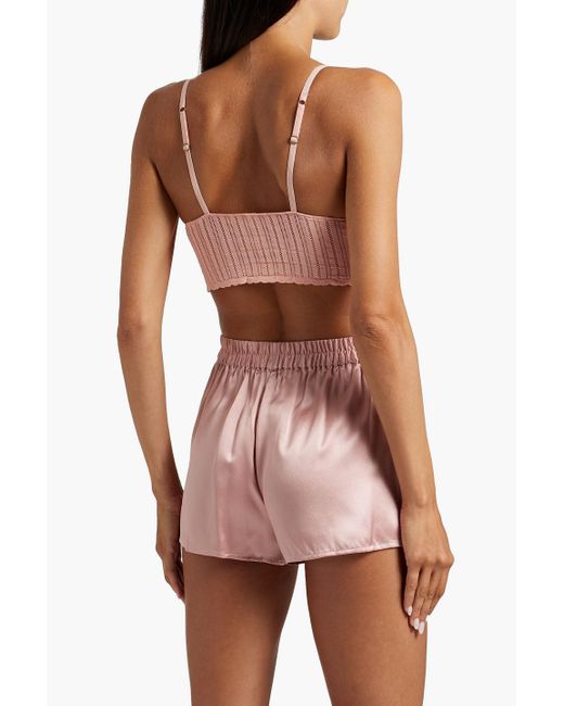 LoveStories Pink Dawn Lace-up Pointelle-knit Bralette