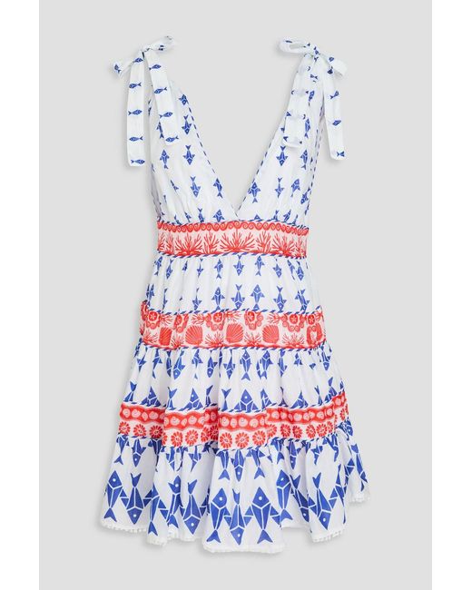 Farm Rio Bow-detailed Tiered Printed Cotton Mini Dress