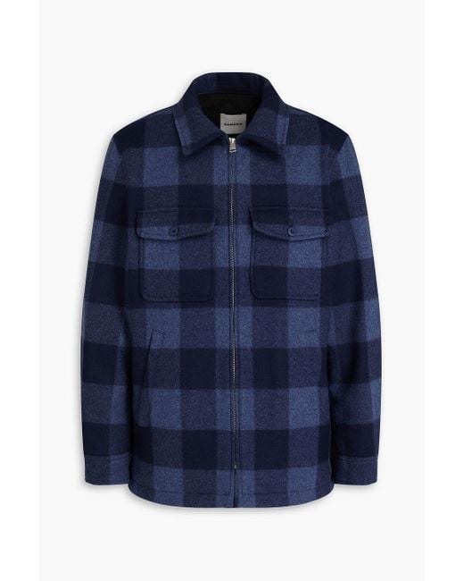 Sandro Blue Checked Wool-blend Felt Jacket for men