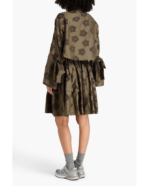 CECILIE BAHNSEN Green Vinh Cropped Cotton-Jacquard Shirt