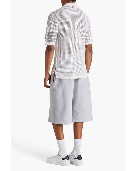 Thom Browne White Striped Cashmere-blend Mesh Polo Shirt for men