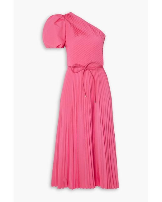 Rebecca Vallance Pink Rosa One-shoulder Pleated Poplin Midi Dress