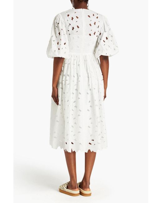 RED Valentino White Embroidered Cutout Cotton-blend Poplin Midi Dress