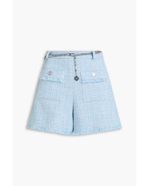 Maje Blue Belted Cotton-Blend Tweed Shorts