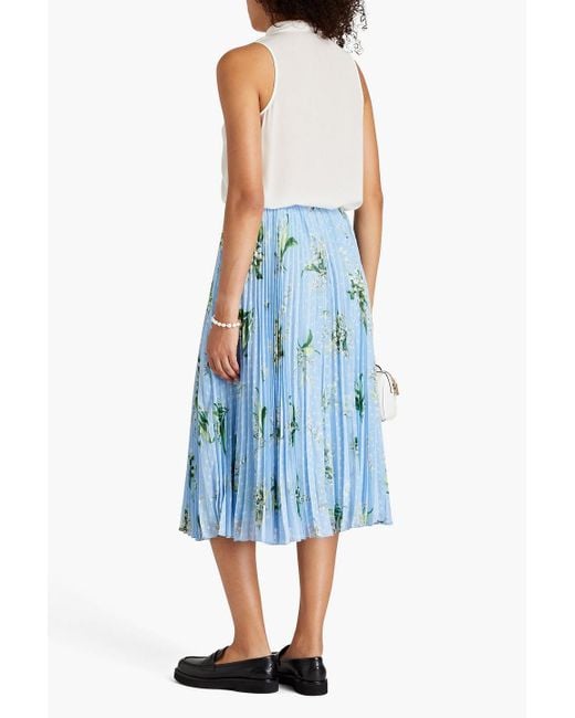 RED Valentino Blue Pleated Floral-print Fil Coupé Georgette Midi Skirt