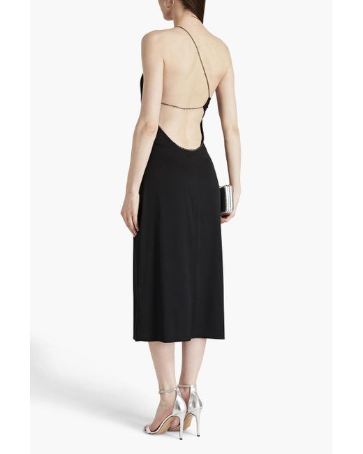 Ba&sh Black Zoe One-shoulder Chain-trimmed Satin-crepe Midi Dress