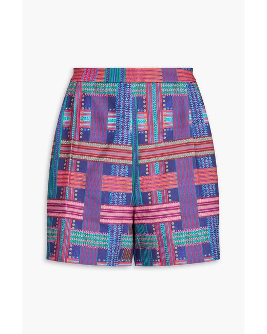 Saloni Red Pleated Printed Twill Shorts