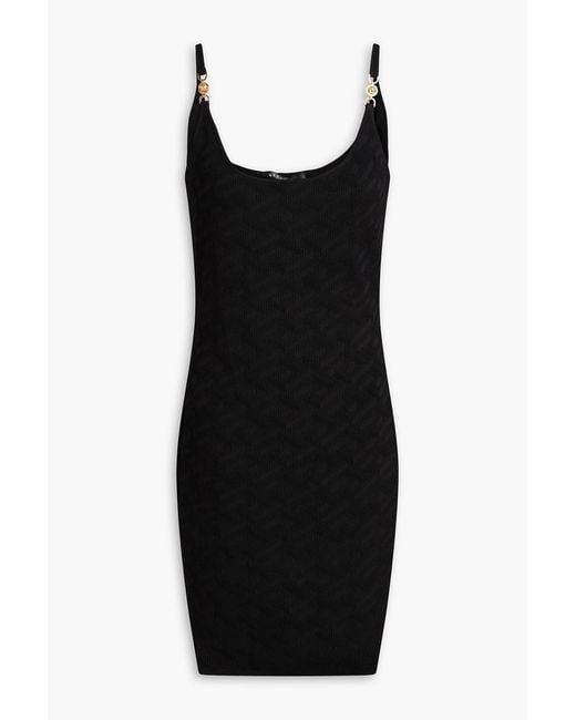 Versace Black Embellished Jacquard-knit Mini Dress