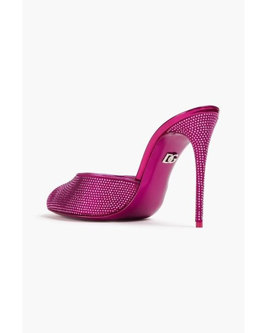 Dolce & Gabbana Pink Crystal-embellished Satin Mules