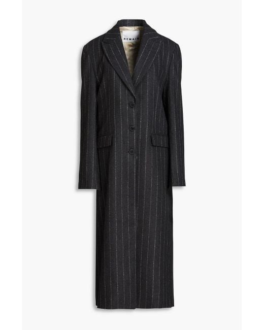 REMAIN Birger Christensen Black Simra Pinstriped Wool-blend Coat