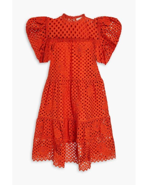 Ulla Johnson Red Simone Tie Broderie Anglaise Cotton Dress