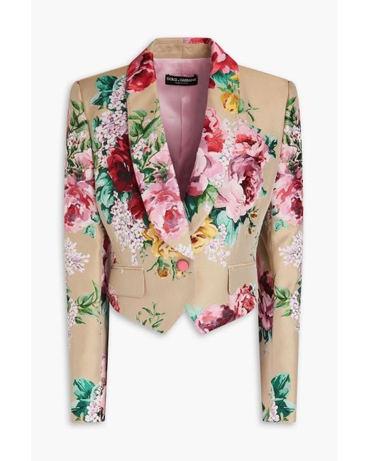 Dolce & Gabbana Pink Cropped Floral-jacquard Blazer