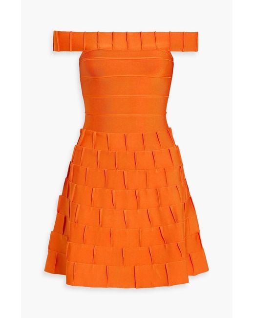 Hervé Léger Orange Catalina Off-The-Shoulder Bandage Mini Dress