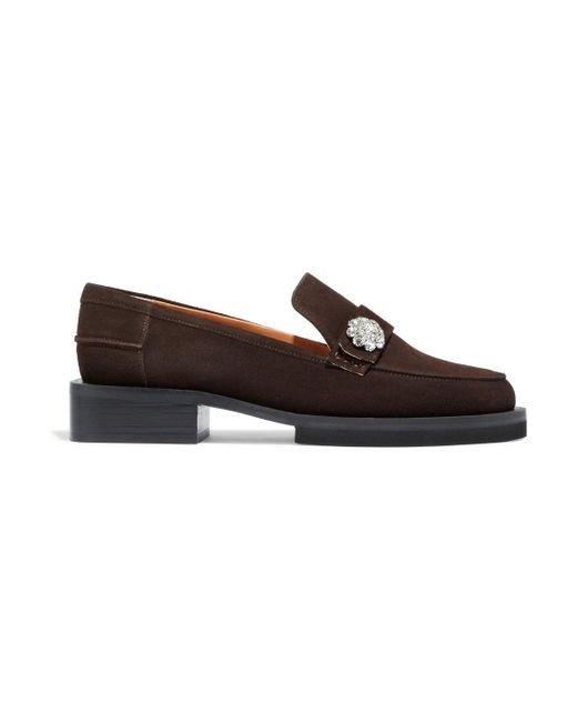 Ganni Crystal-embellished Suede Loafers in Brown - Lyst