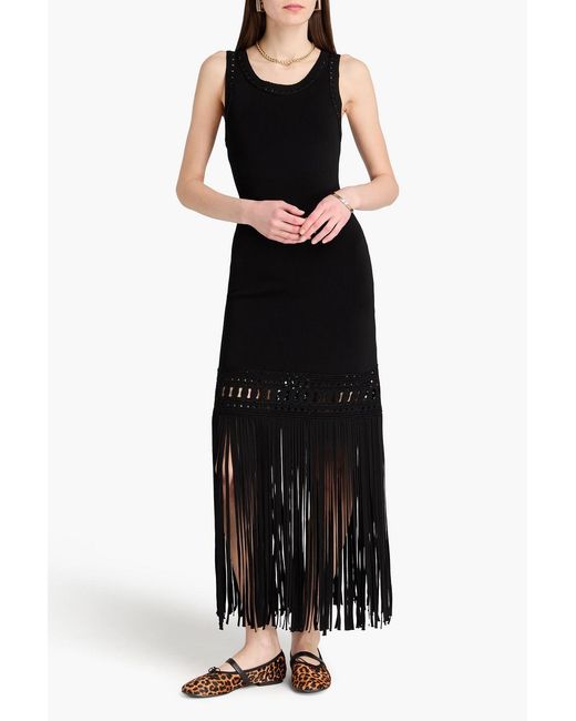 Sandro Black Addie One-sleeve Ruffled Stretch-crepe Gown