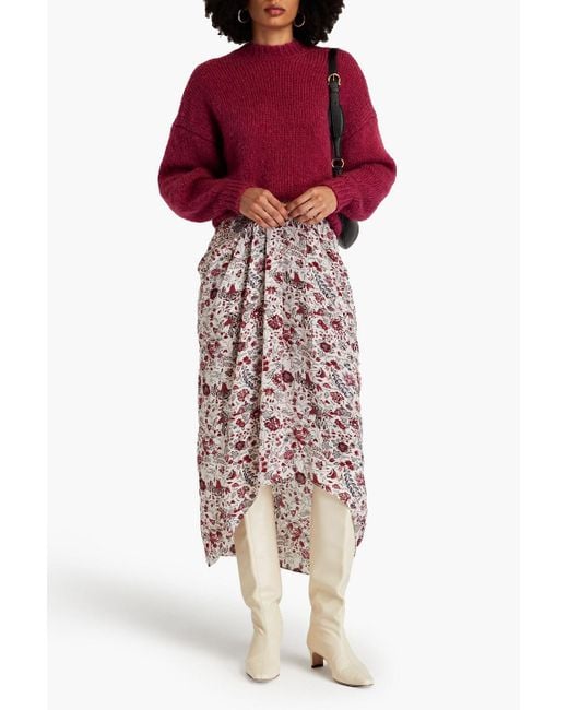 Isabel Marant White Ginkinali Pleated Floral-print Silk Crepe De Chine Midi Skirt