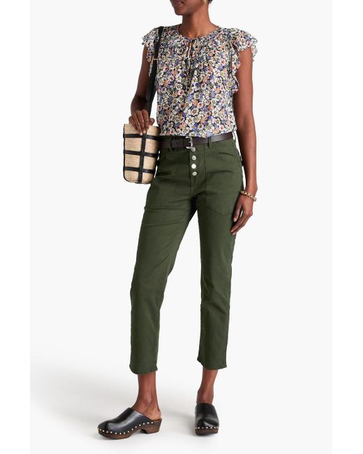 Veronica Beard Green Cropped Cotton-blend Gabardine Slim-leg Pants