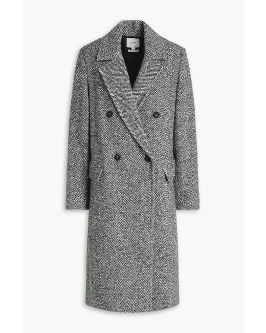 Vince Gray Double-Breasted Herringbone Tweed Coat