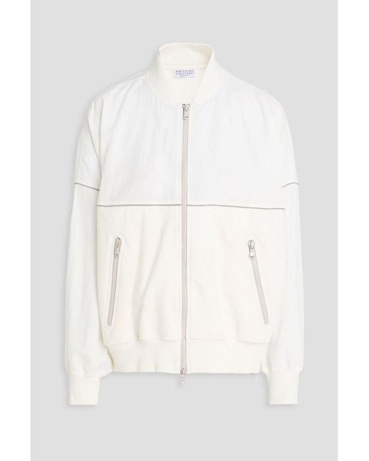 Brunello Cucinelli Natural Poplin-Paneled French Cotton-Blend Terry Jacket