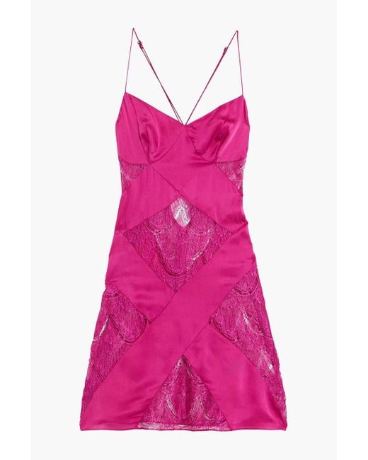 Agent Provocateur Pink Emie Lace-Paneled Silk-Satin Chemise