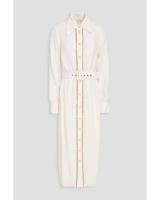 Zimmermann White Belted Chain-Embellished Crepe Midi Shirt Dress