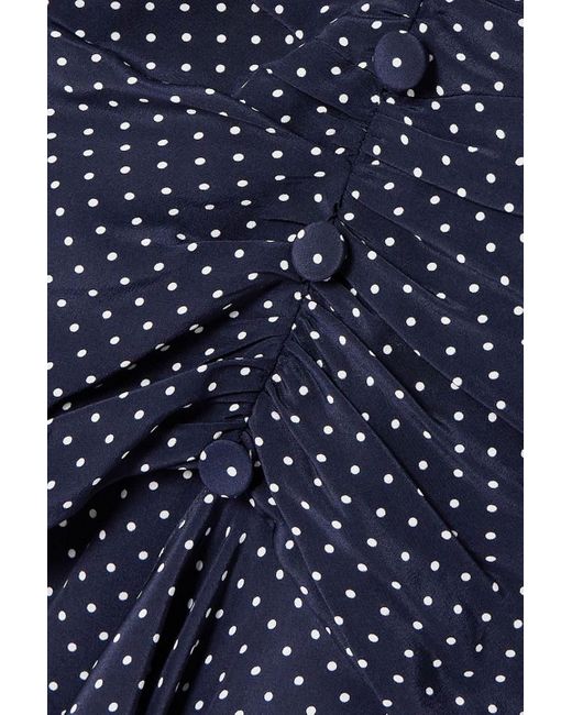 Alessandra Rich Blue Maxikleid aus seiden-crêpe mit polka-dots und zierknöpfen