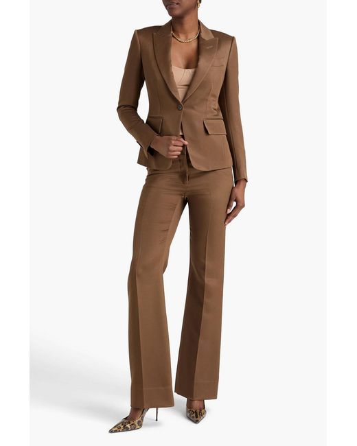 Tom Ford Brown Wool And Silk-Blend Flared Pants